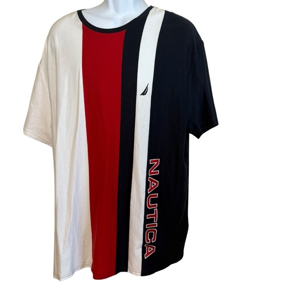 Nautica Y2K Mens Colorblock T-Shirt 2XL Spell Out Embroidery Preppy Nautical - Picture 2 of 8